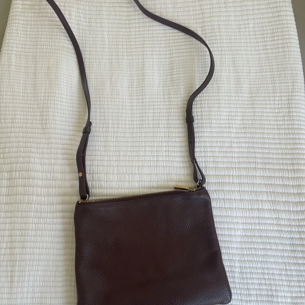 Cuyana Maroon Leather Crossbody Bag